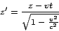 \begin{displaymath}
z'=\frac{z-vt}{\sqrt{1-\frac{v^{2}}{c^{2}}}}\end{displaymath}